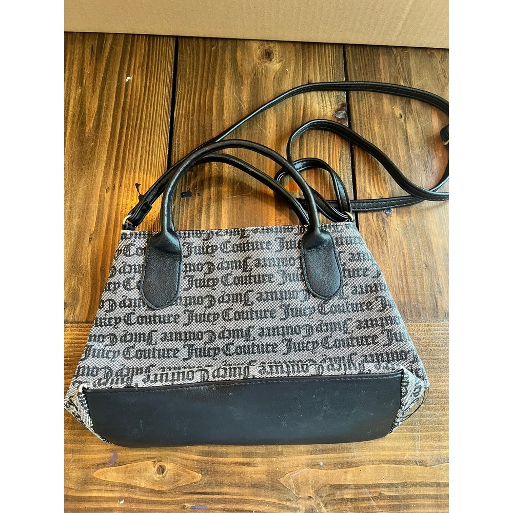 Juicy Couture Gothic Logo Satchel Crossbody Bag Grey Black Heart Charm Handbag